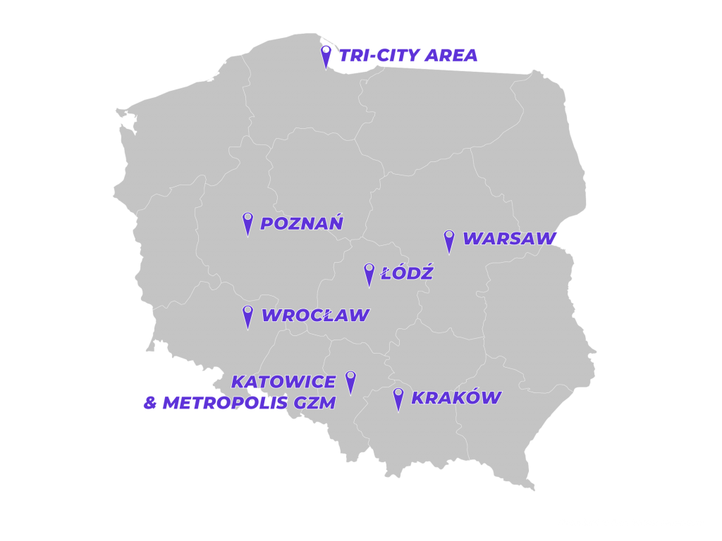 The largest IT centers in Poland - map with cities