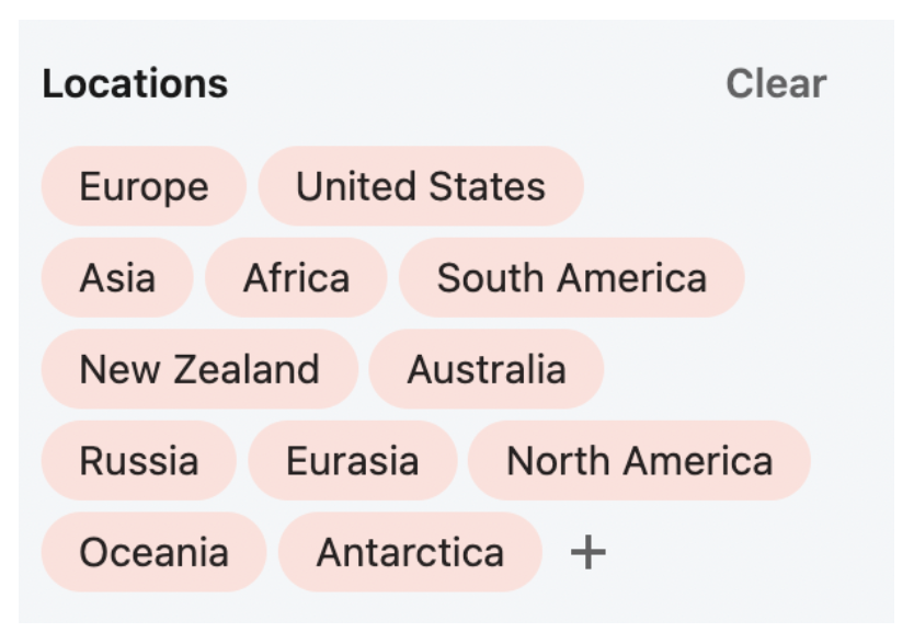 LinkedIn Dark Matter - lista kontynentów